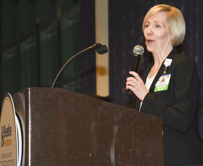Christina Deidesheimer, director of marketing and communications for Beebe Healthcare, shares the spotlight with volunteers and marketing staff.